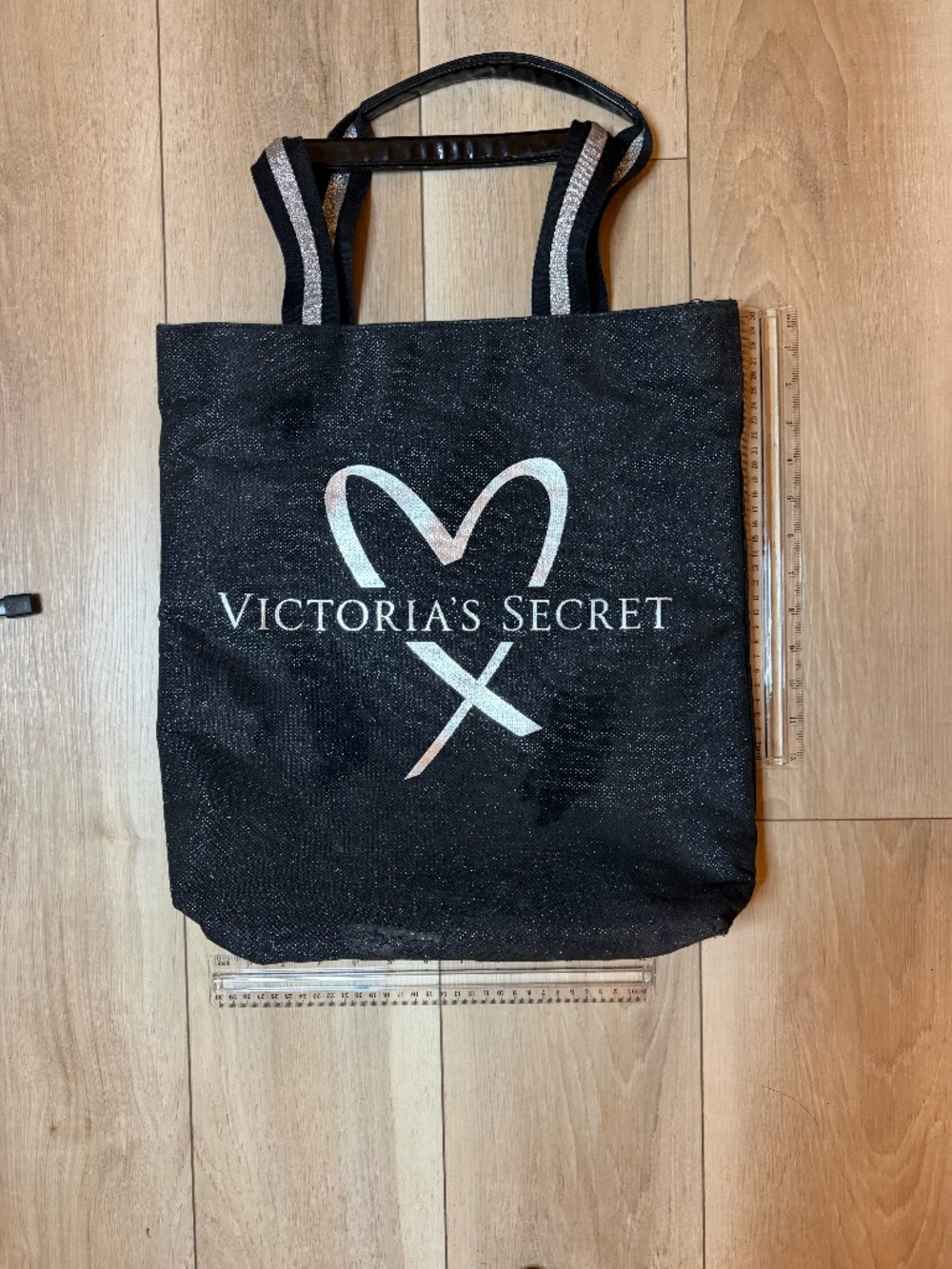 Victoria’s Secret Black Glitter Tote Bag | Sparkly Large Shoulder Bag
